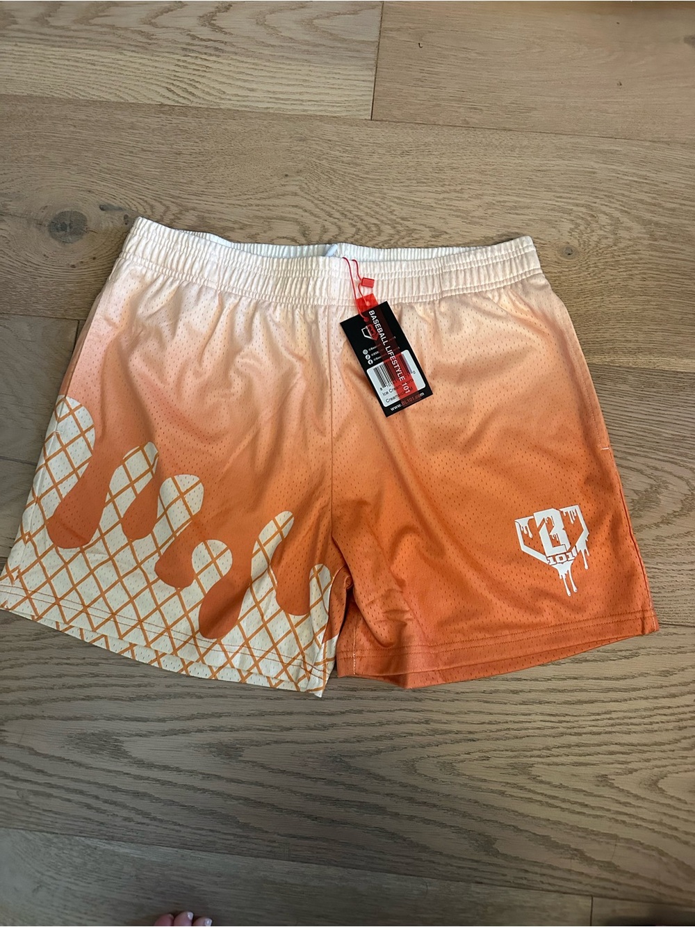 Baseball Lifestyle 101-Men's Orange Gradient Athletic Shorts with Graphic Detail